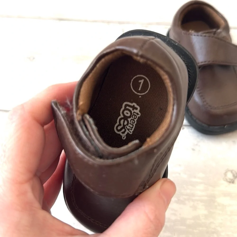 Baby Boys Size 1 Infant Brown Leather Loafers Baby Shoes Formal Wear 4.5in Sole